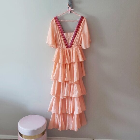 NWT Pitusa peach Talullah ruffle maxi dress - Picture 8 of 9